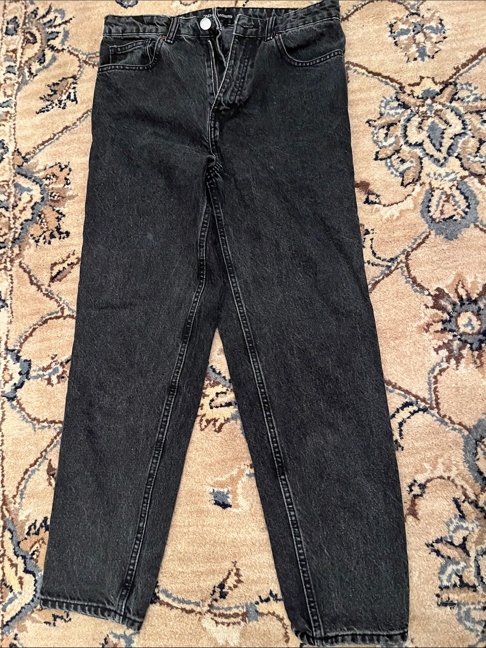 Zara Washed Black High-Rise Straight Jeans